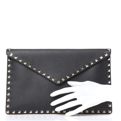 Valentino Garavani Pebbled Calfskin Large Rockstud Envelope Clutch Black 2 of 8