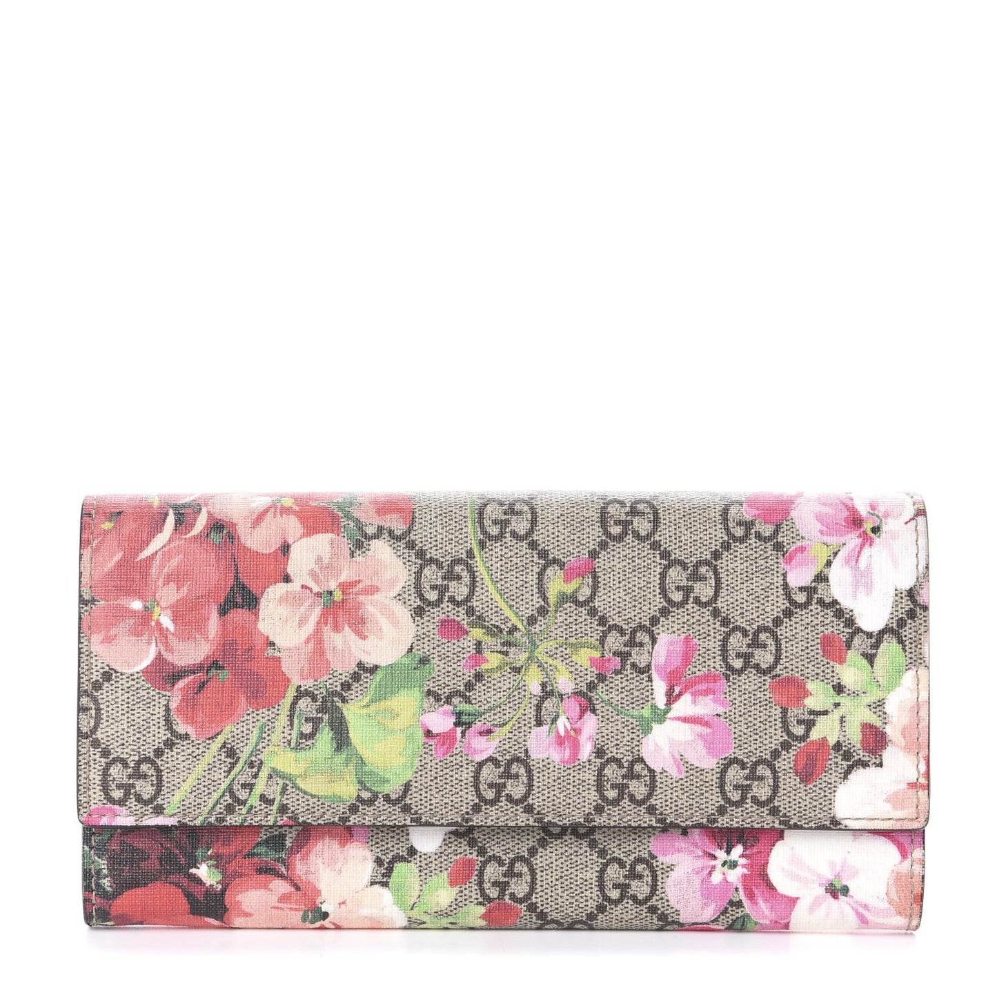 GG Supreme Monogram Blooms Continental Wallet Beige Multicolor Dry Rose