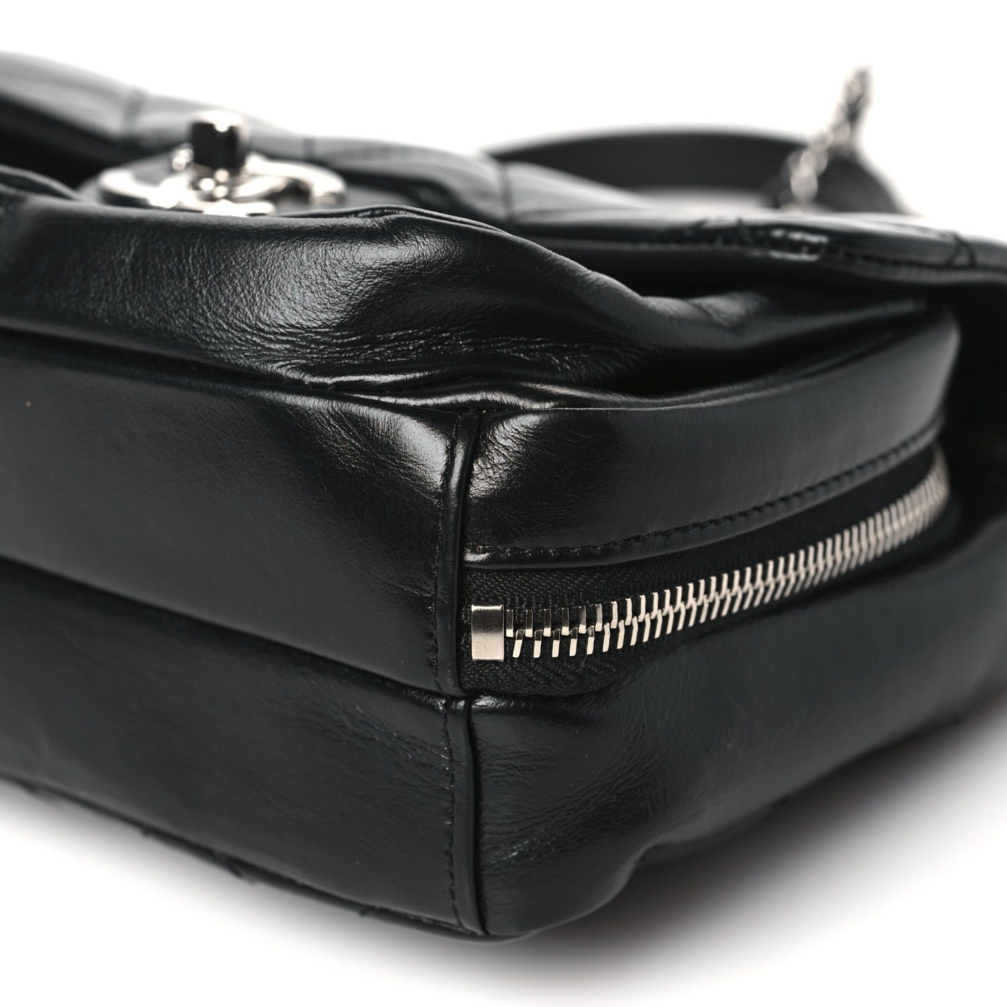 Aged Calfskin Quilted Express Zip Around Flap Black