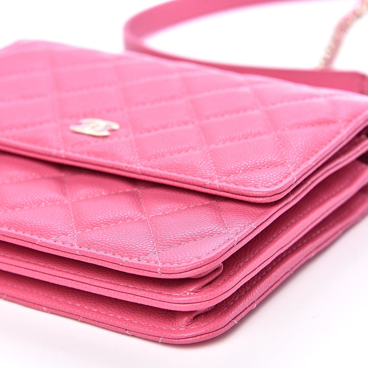 Caviar Quilted Square Wallet On Chain WOC Pink
