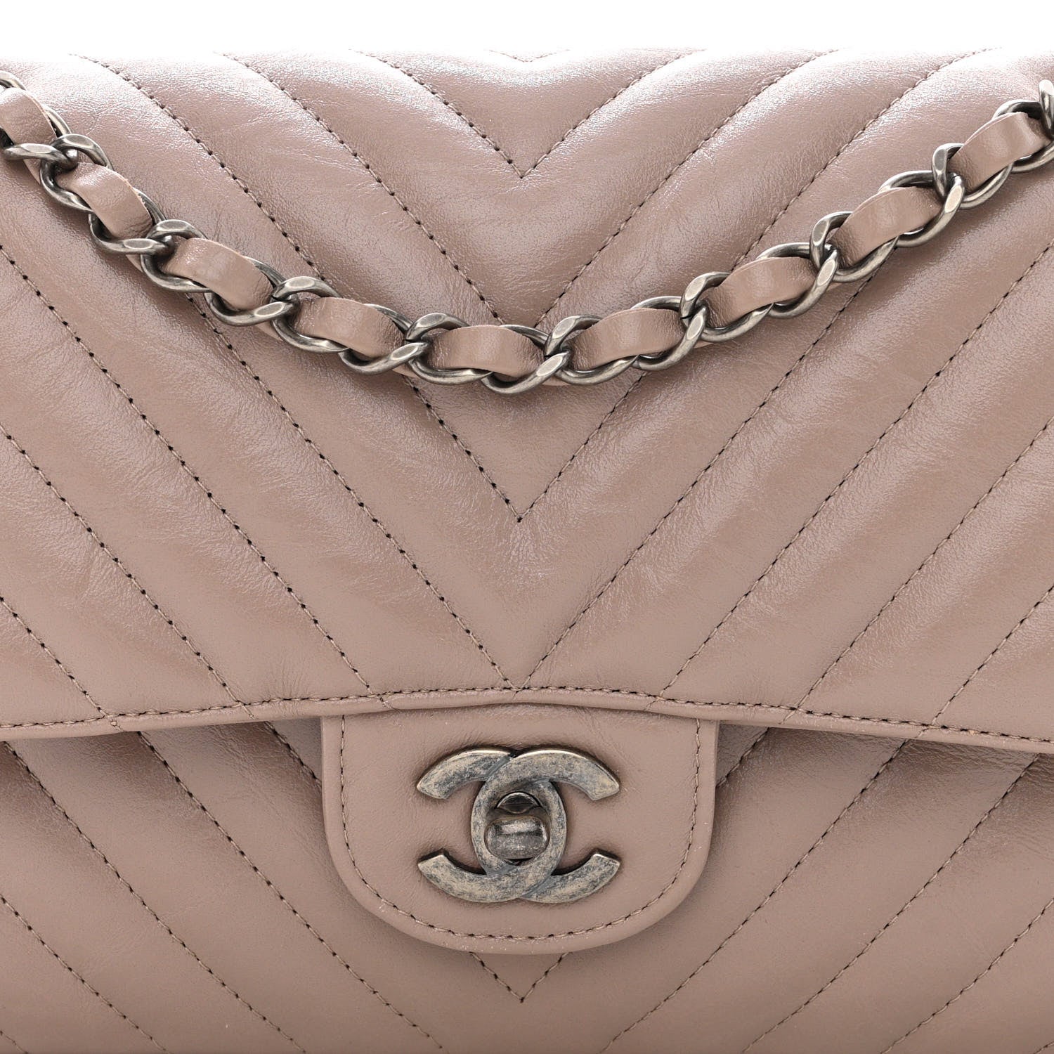 Chanel Iridescent Calfskin Chevron Quilted Medium Double Flap Grey 9 of 11