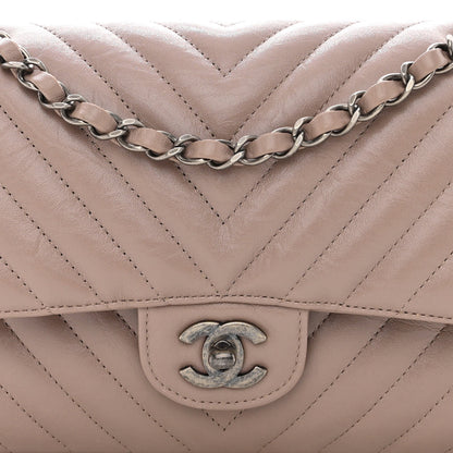 Chanel Iridescent Calfskin Chevron Quilted Medium Double Flap Grey 9 of 11