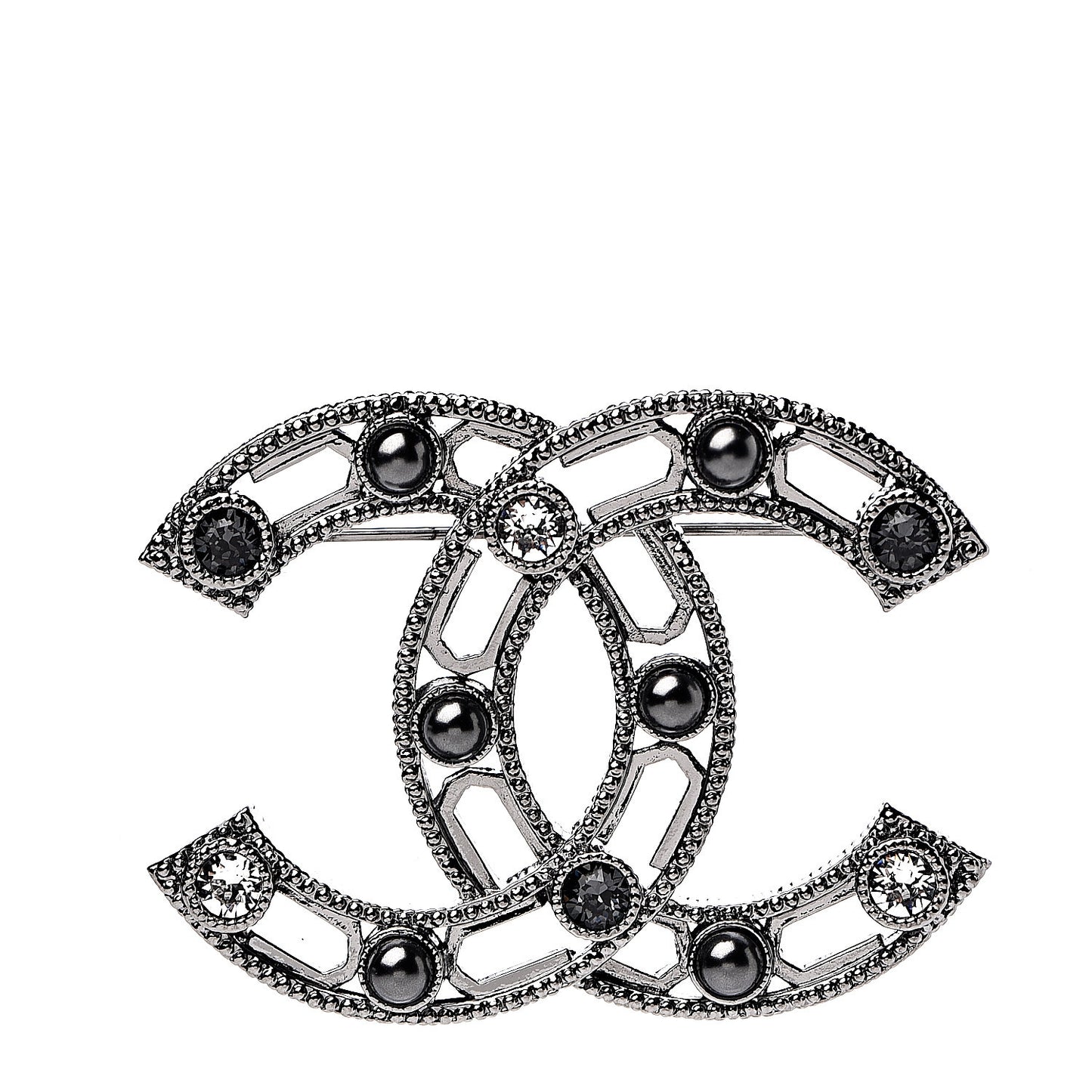 Pearl Crystal CC Brooch Silver Grey