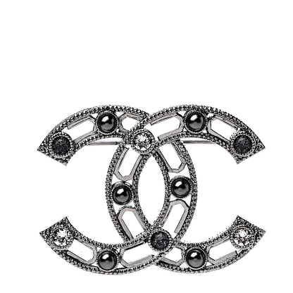Chanel Pearl Crystal CC Brooch Silver Grey 1 of 4