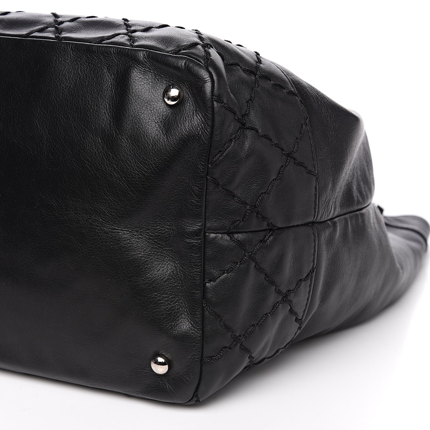 Calfskin Drawstring CC Bucket Bag Black