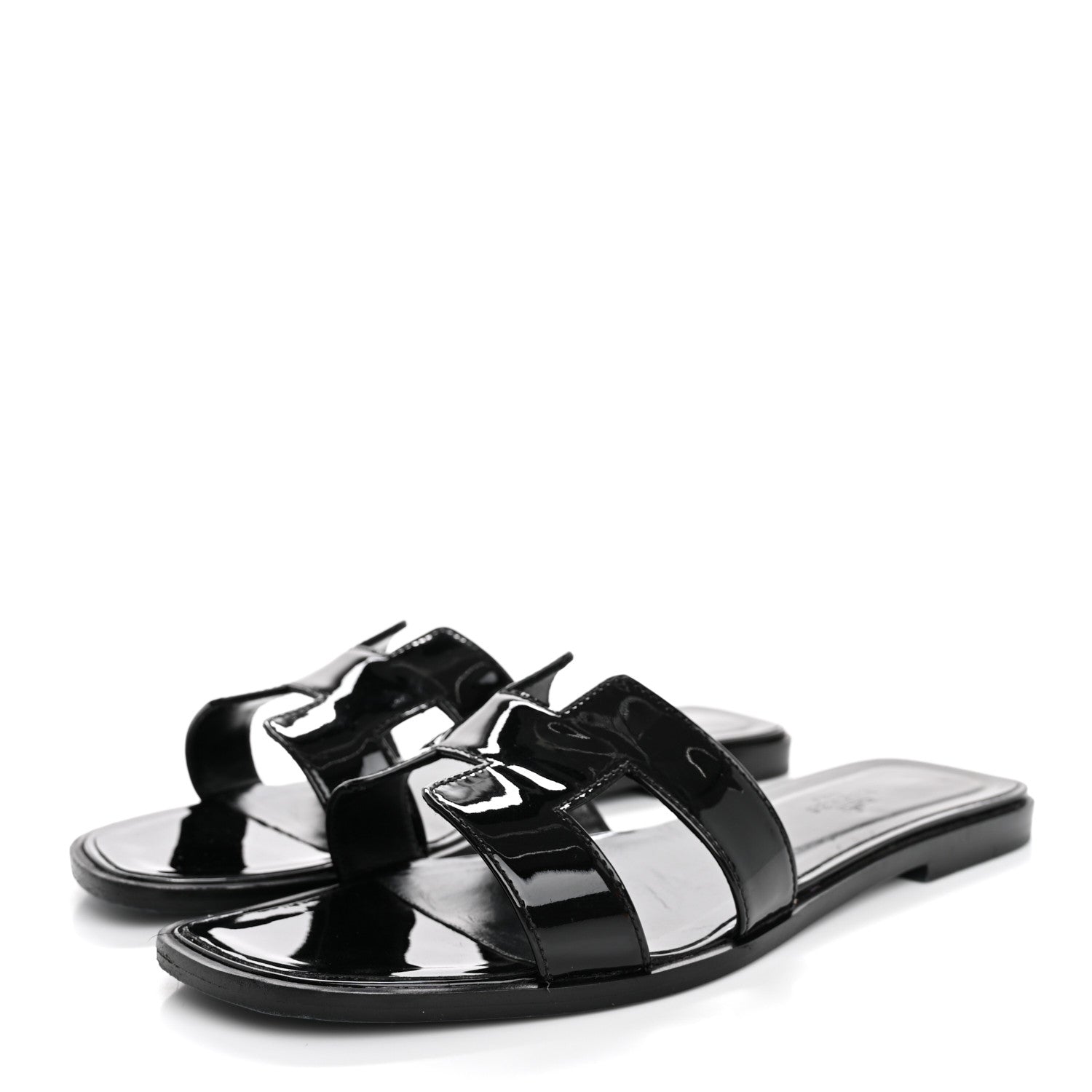 Hermes Patent Oran Sandals 39 Black 4 of 13