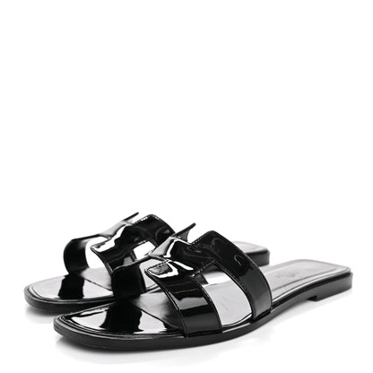 Hermes Patent Oran Sandals 39 Black 4 of 13