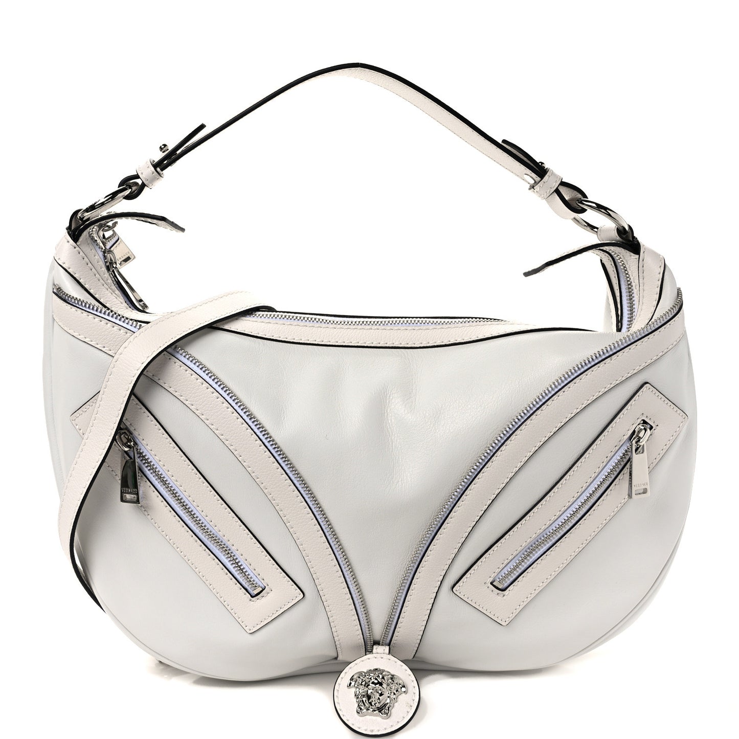 Calfskin Medium Repeat Zip Hobo Optical White