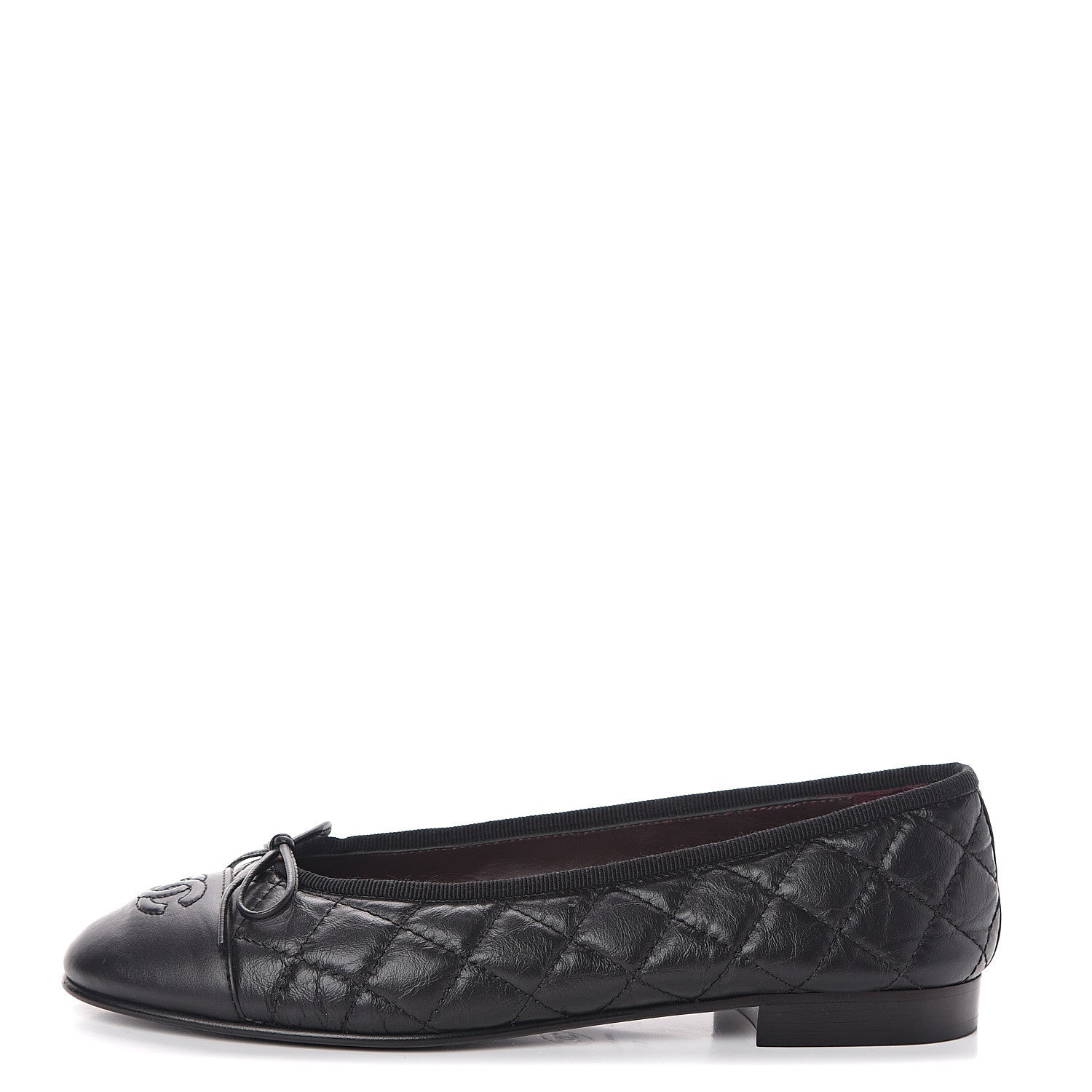 Chanel Aged Calfskin Quilted Cap Toe Ballerina Flats 37 Black 1 of 7