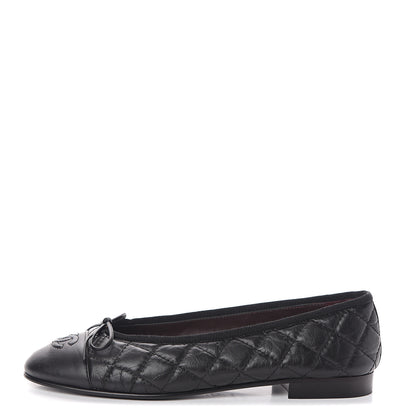 Chanel Aged Calfskin Quilted Cap Toe Ballerina Flats 37 Black 1 of 7