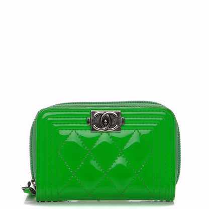 Chanel Patent Quilted Boy Zip Around Coin Purse Wallet Green 1 of 8