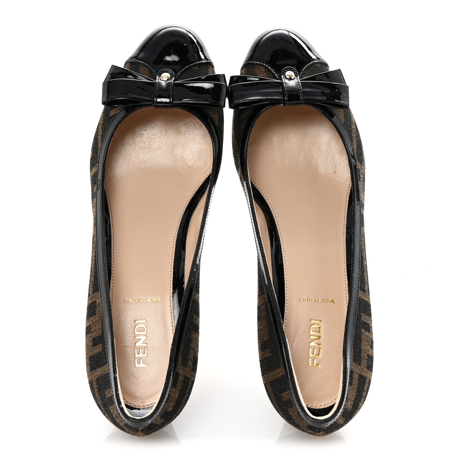 Fendi Zucca Vernice Zeppa Wedge Pumps 38 Tobacco Black 5 of 9