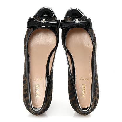 Fendi Zucca Vernice Zeppa Wedge Pumps 38 Tobacco Black 5 of 9
