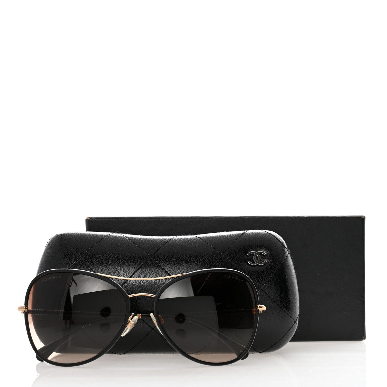Chanel Aviator CC Sunglasses Gold Black 8 of 8