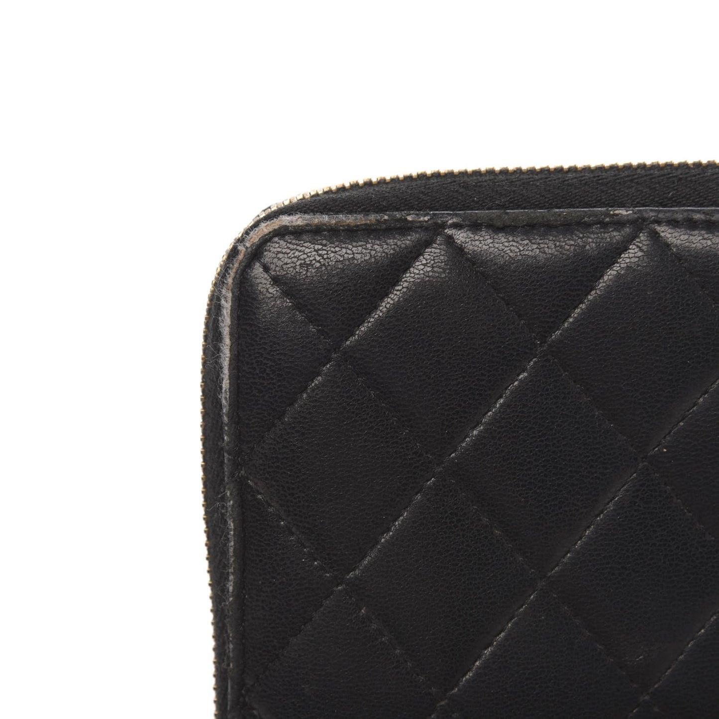 Lambskin Quilted Large Gusset Zip Around Wallet Black