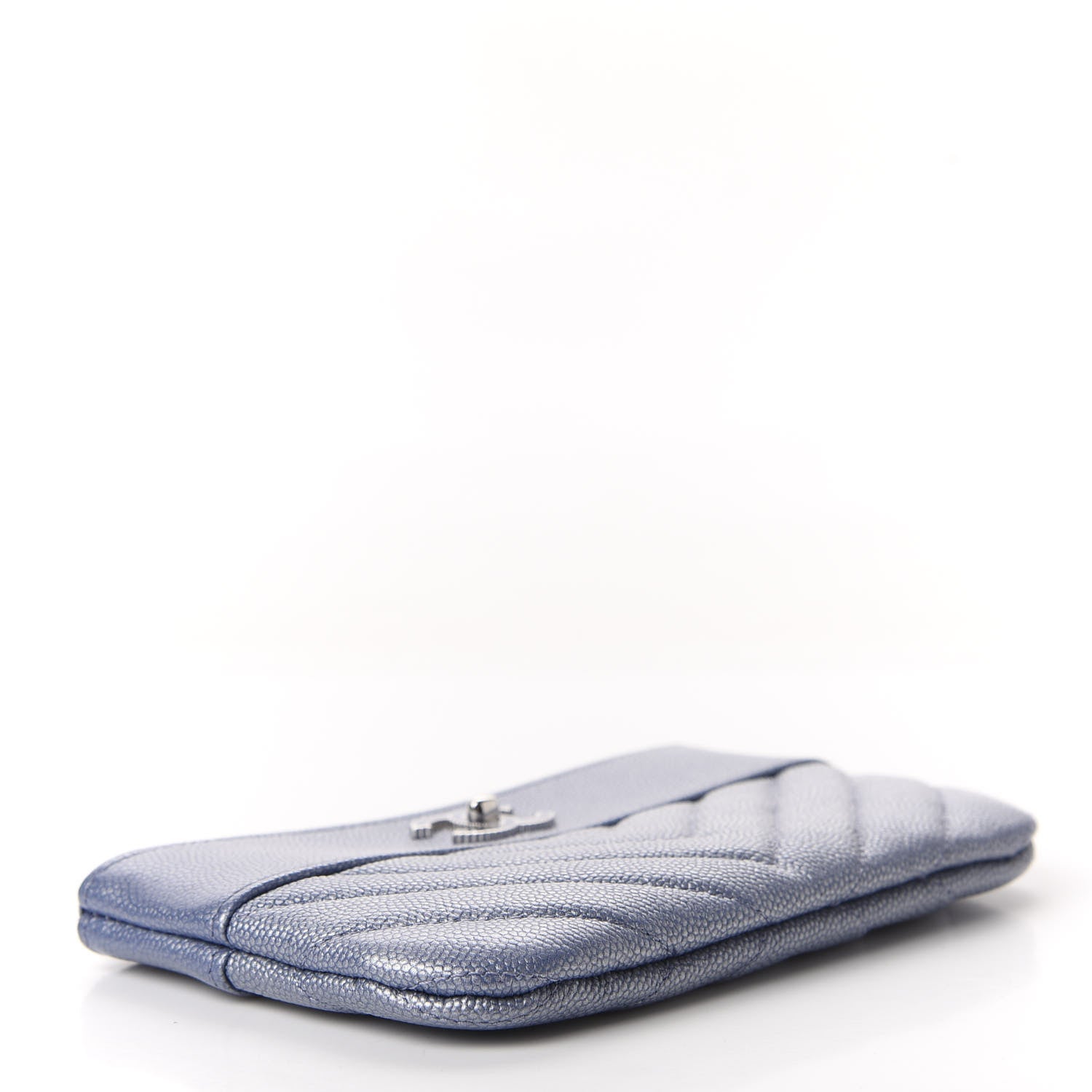 Chanel Metallic Caviar Chevron Quilted Small Vintage Mademoiselle Cosmetic Case Blue 4 of 8