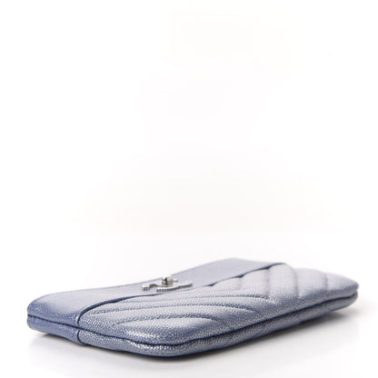 Chanel Metallic Caviar Chevron Quilted Small Vintage Mademoiselle Cosmetic Case Blue 4 of 8