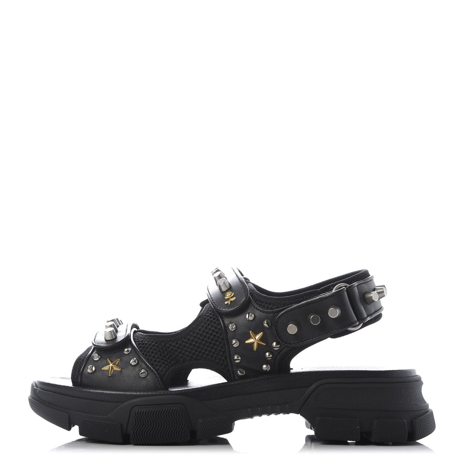 Gucci Nappa Mesh Studded Mens Aguru Sandals 10 Black 1 of 9