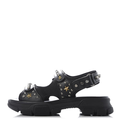Gucci Nappa Mesh Studded Mens Aguru Sandals 10 Black 1 of 9