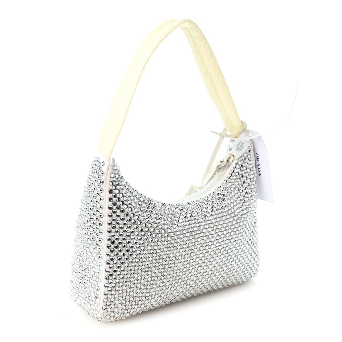 Satin Crystal Mini Re-Edition 2000 Bag White