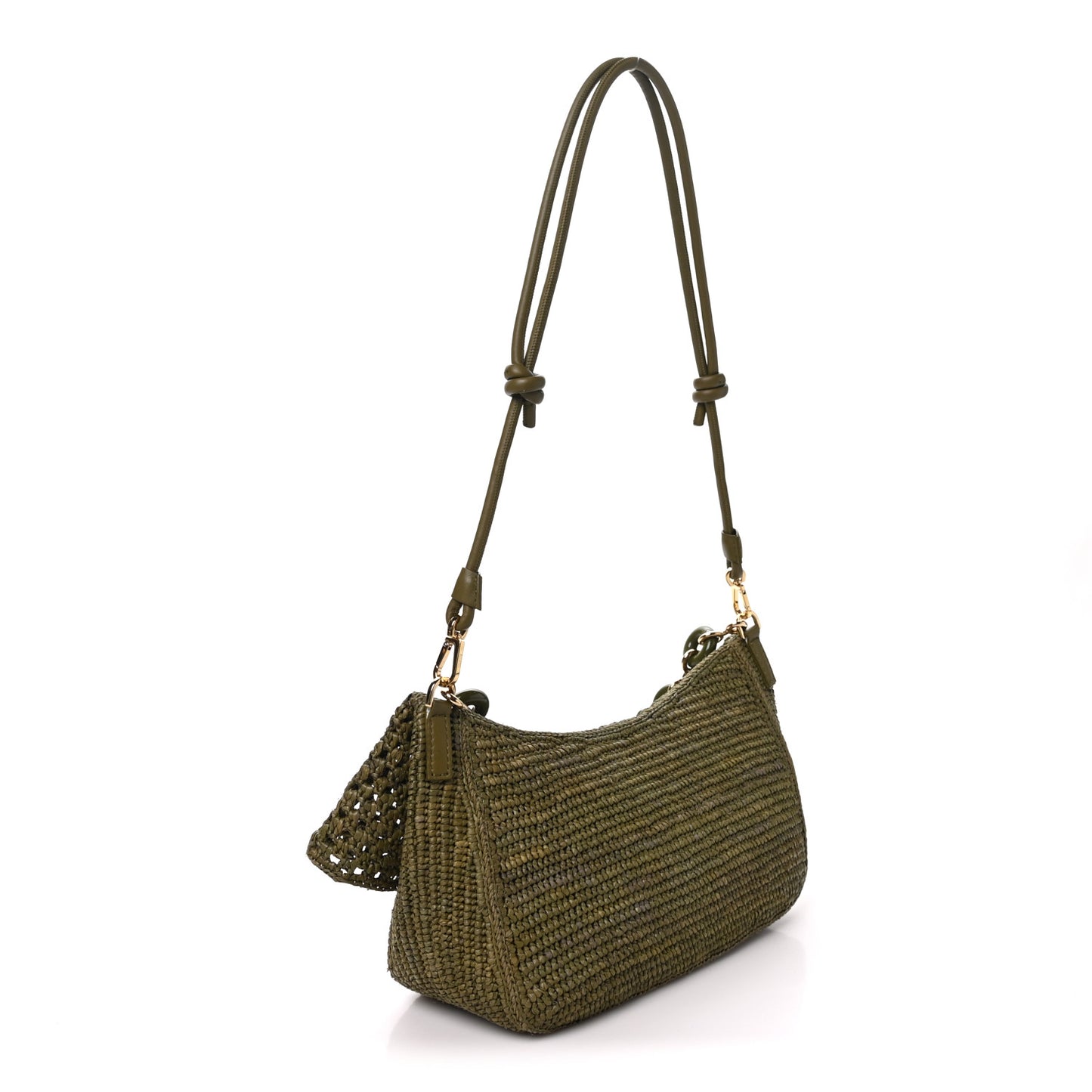 Raffia Calfskin Donut Chain Medium Ola Shoulder Bag Dark Khaki