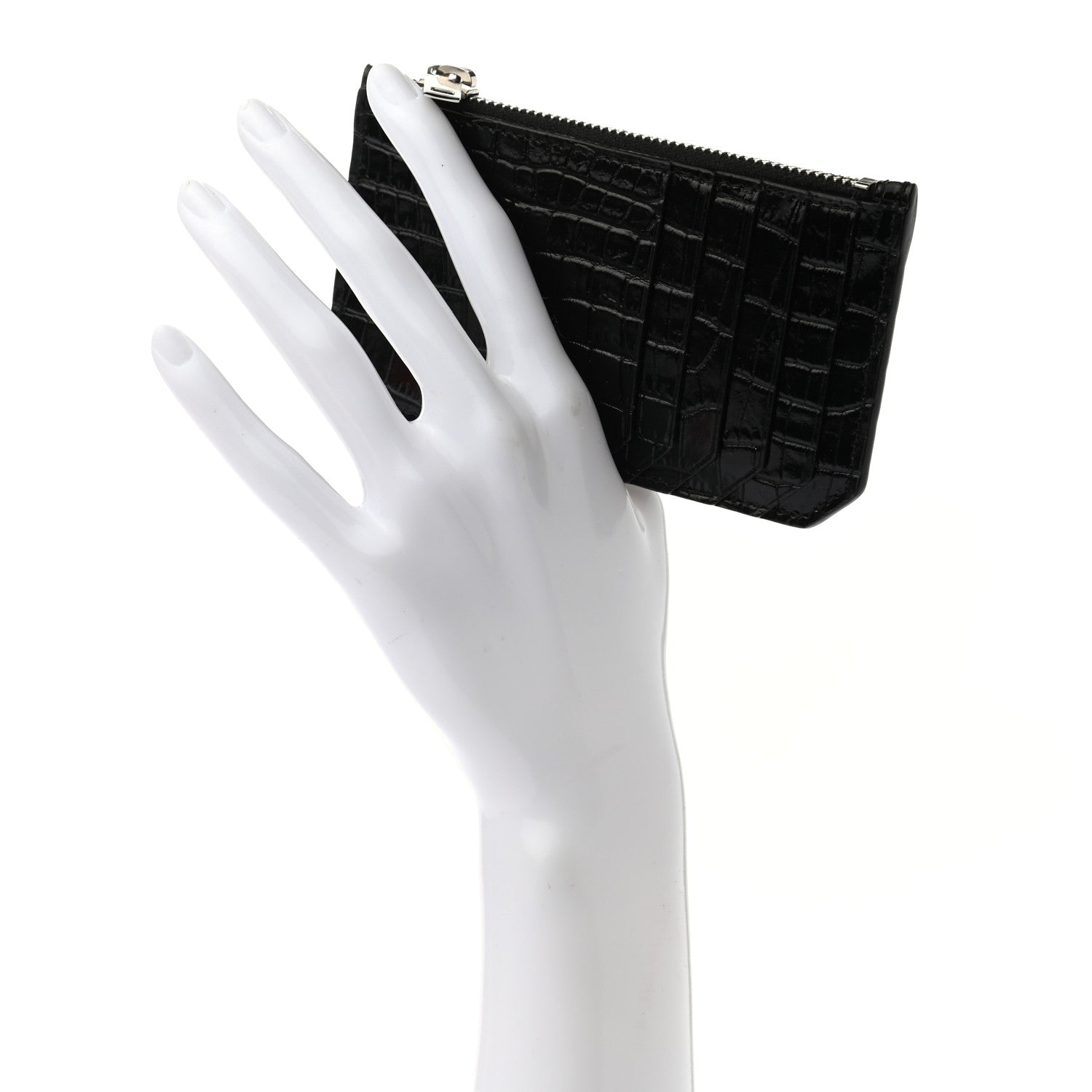 Saint Laurent Calfskin Crocodile Embossed 5 Fragments Zip Pouch Card Holder 2 of 7