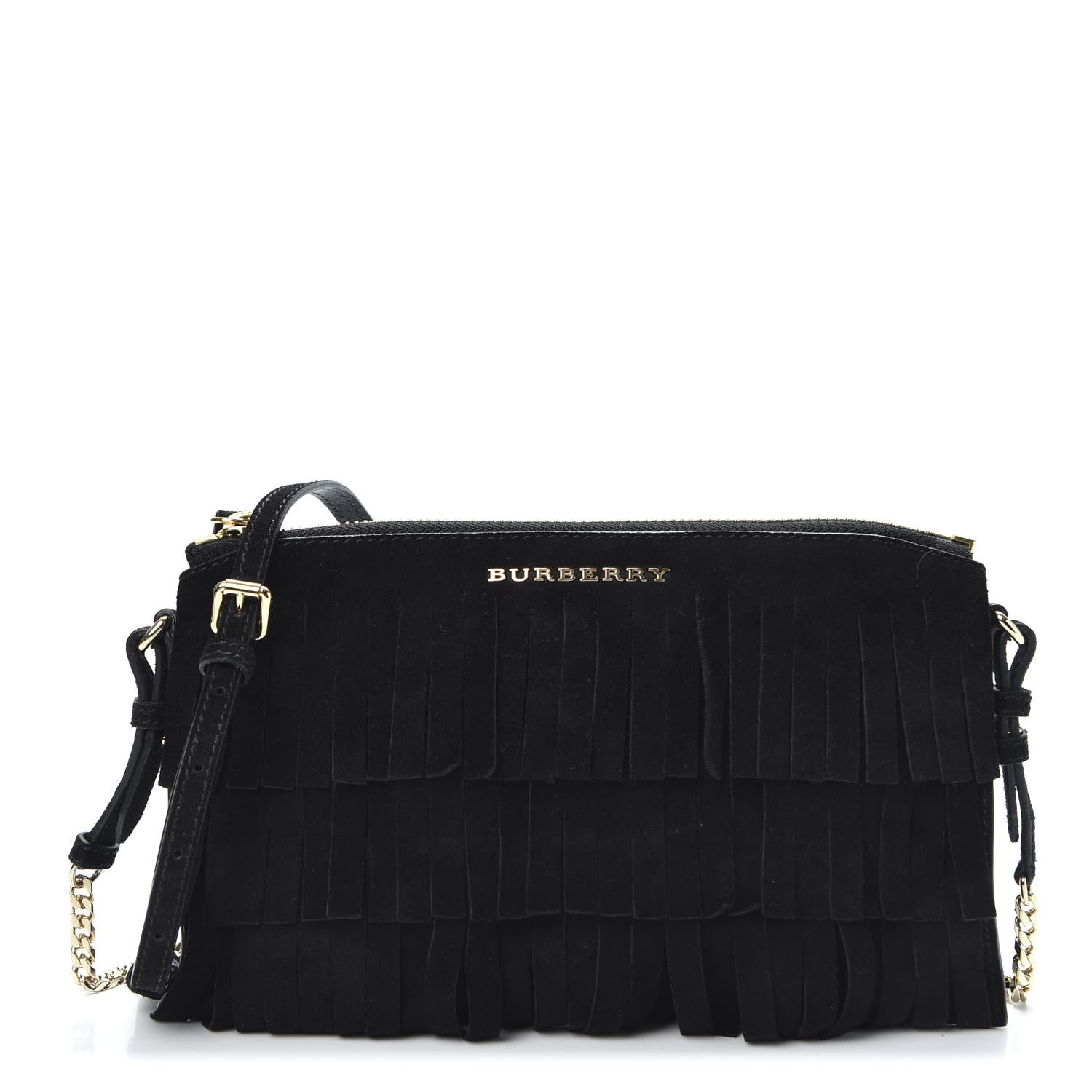 Burberry Suede Fringe Peyton Crossbody Clutch Bag Black 1 of 10