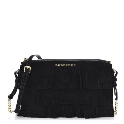 Burberry Suede Fringe Peyton Crossbody Clutch Bag Black 1 of 10