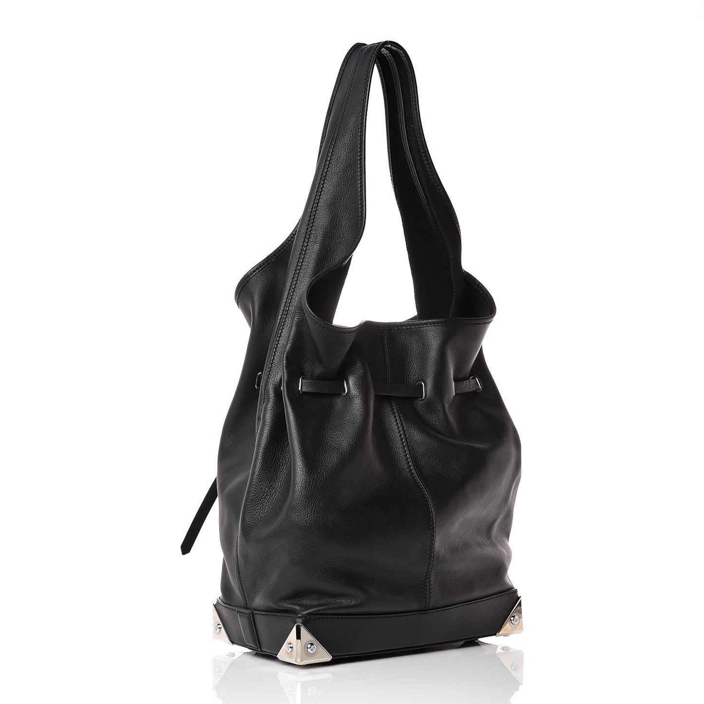 Calfskin Robyn Drawstring Hobo Black