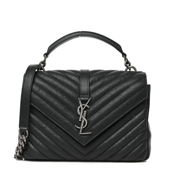 Saint Laurent Sheepskin Matelasse Chevron Monogram Medium College Bag Black 1 of 9