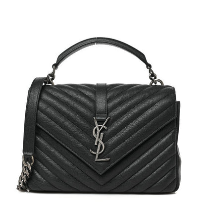 Saint Laurent Sheepskin Matelasse Chevron Monogram Medium College Bag Black 1 of 9