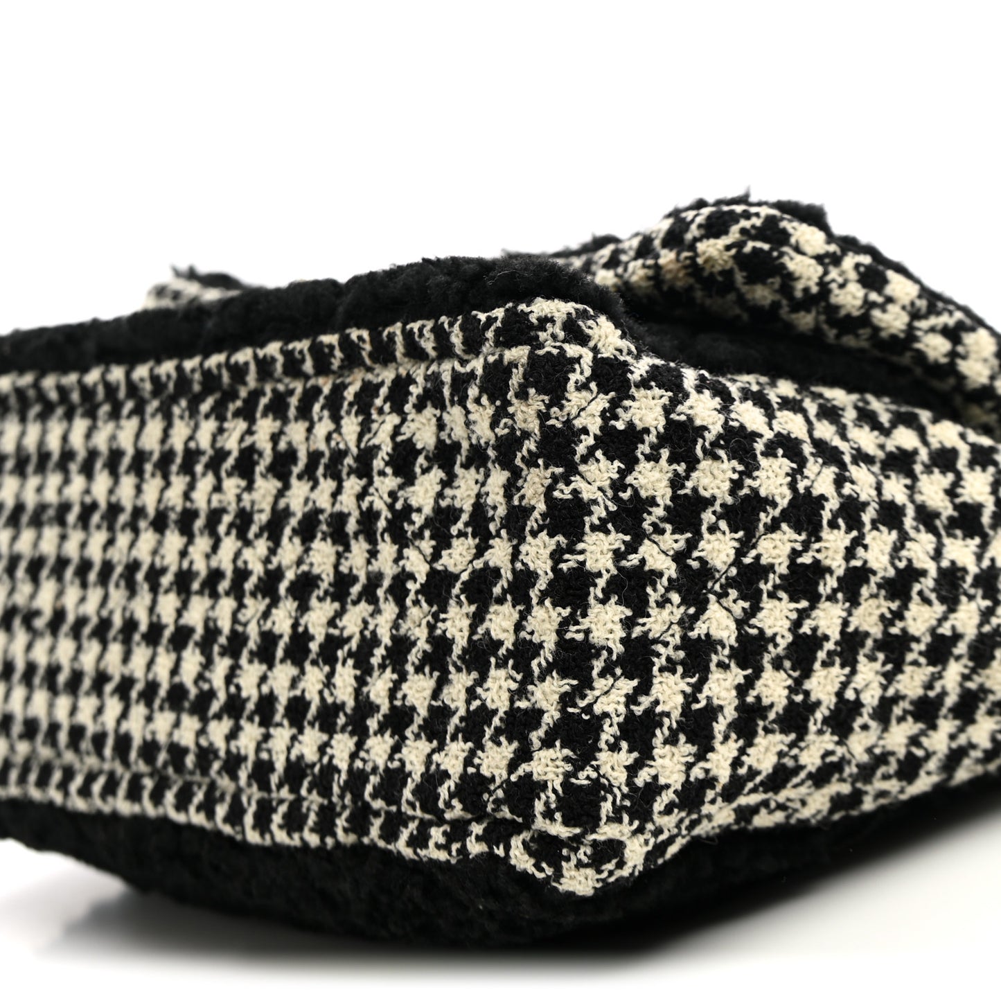 Shearling Sheepskin Tweed Quilted Single Flap Black