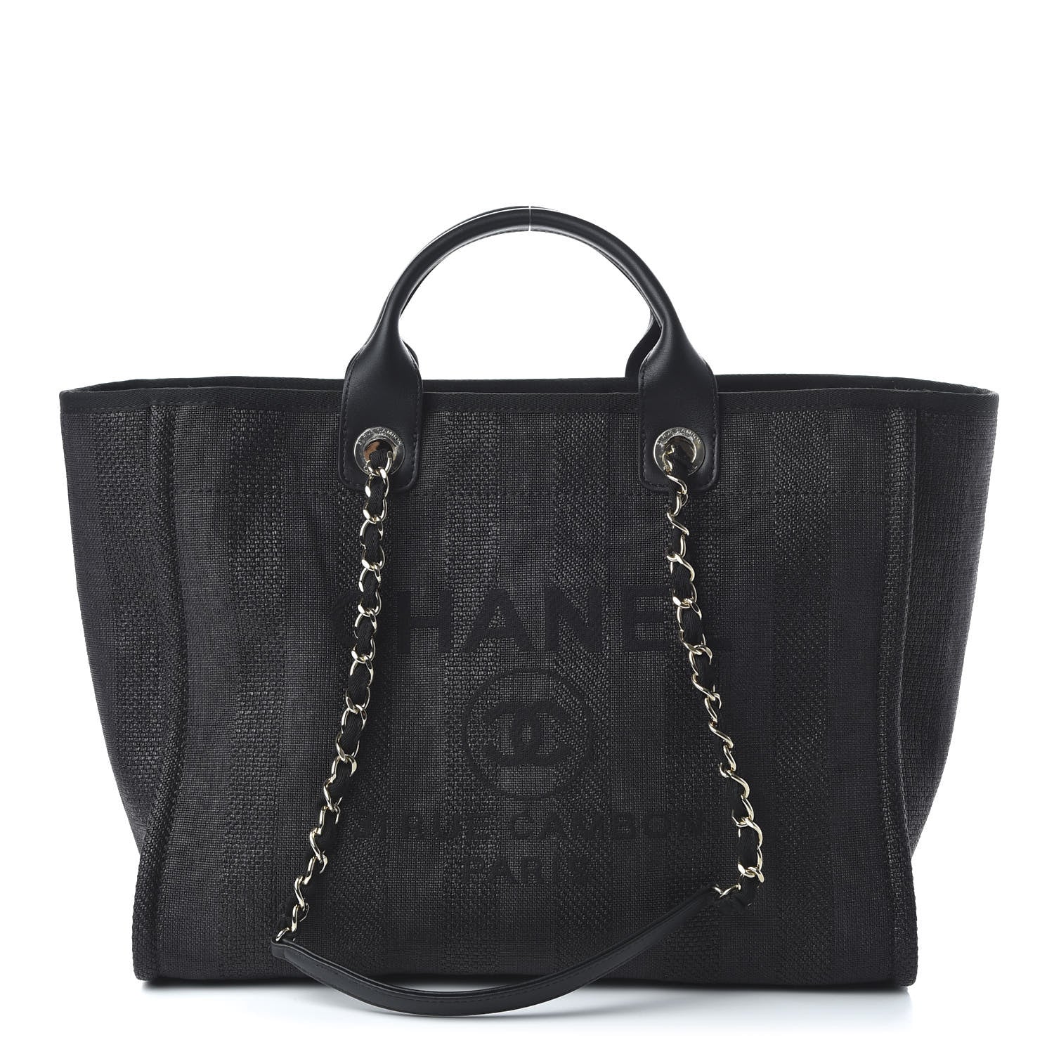 Chanel Mixed Fibers Calfskin Striped Medium Deauville Tote Black 1 of 12