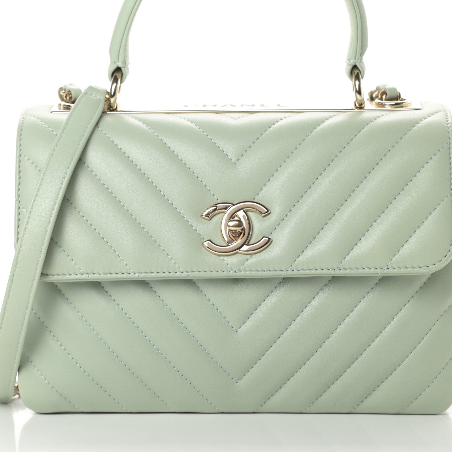 Chanel Lambskin Chevron Quilted Small Trendy CC Dual Handle Flap Bag Light Green 8 of 11