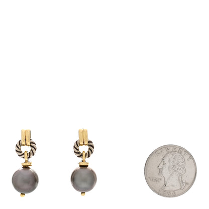 David Yurman Sterling Silver 18K Yellow Gold Gray Pearl Cable Drop Earrings 2 of 4