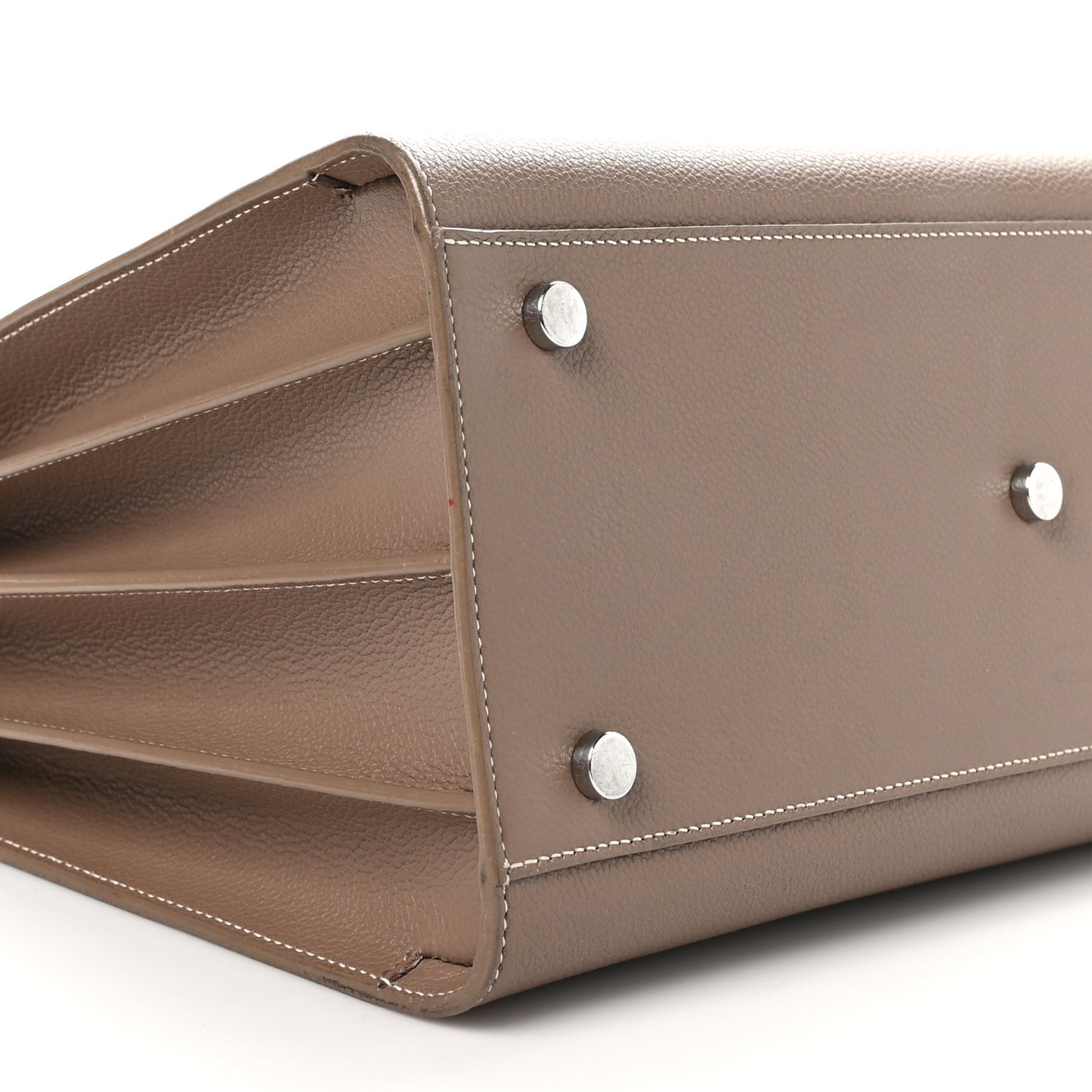 Grained Calfskin Topstitch Small Classic Sac De Jour Taupe