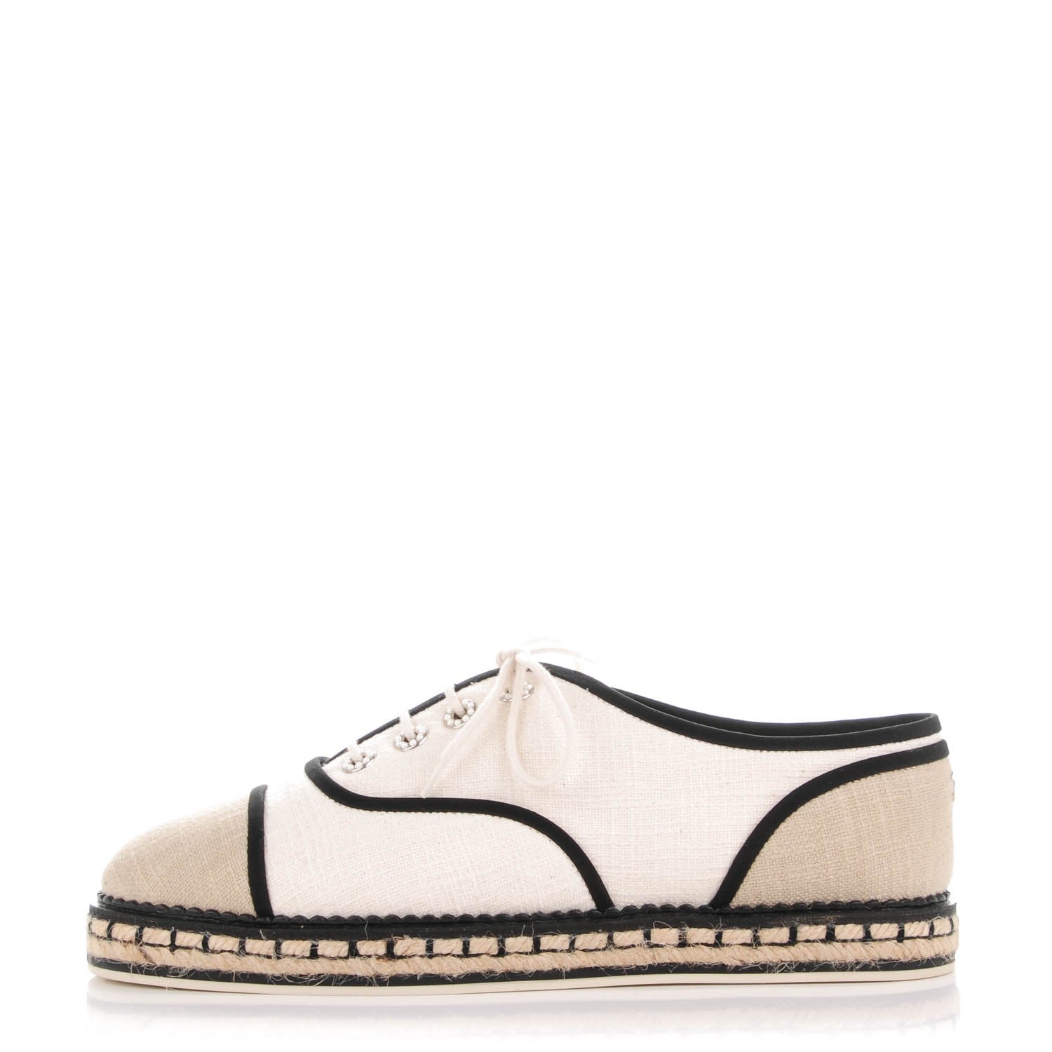 Chanel Cotton Lace Up Espadrilles 41 Light Beige 1 of 8