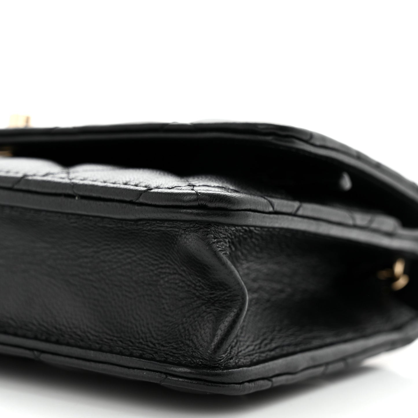 Lambskin Enamel Quilted Pearl Crush Wallet On Chain WOC Black