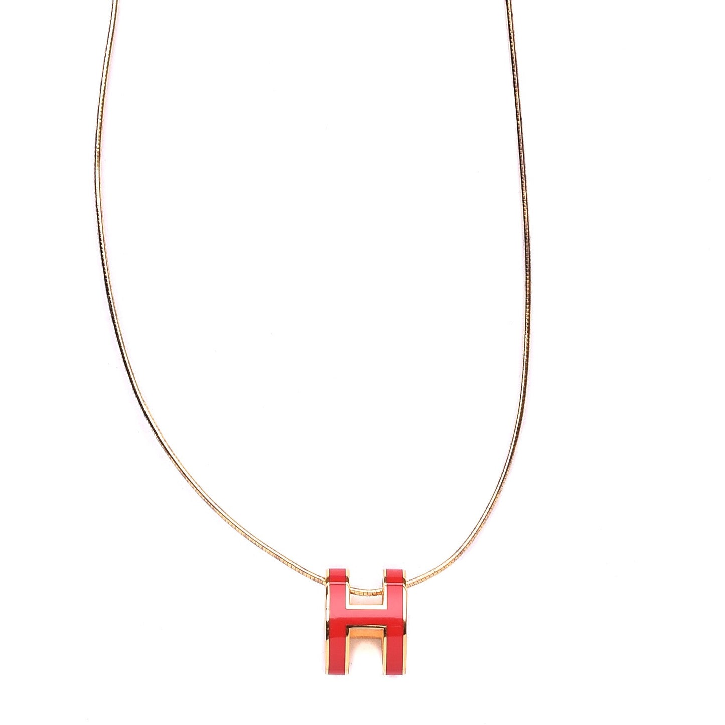 Lacquered Gold Pop H Pendant Necklace Corail