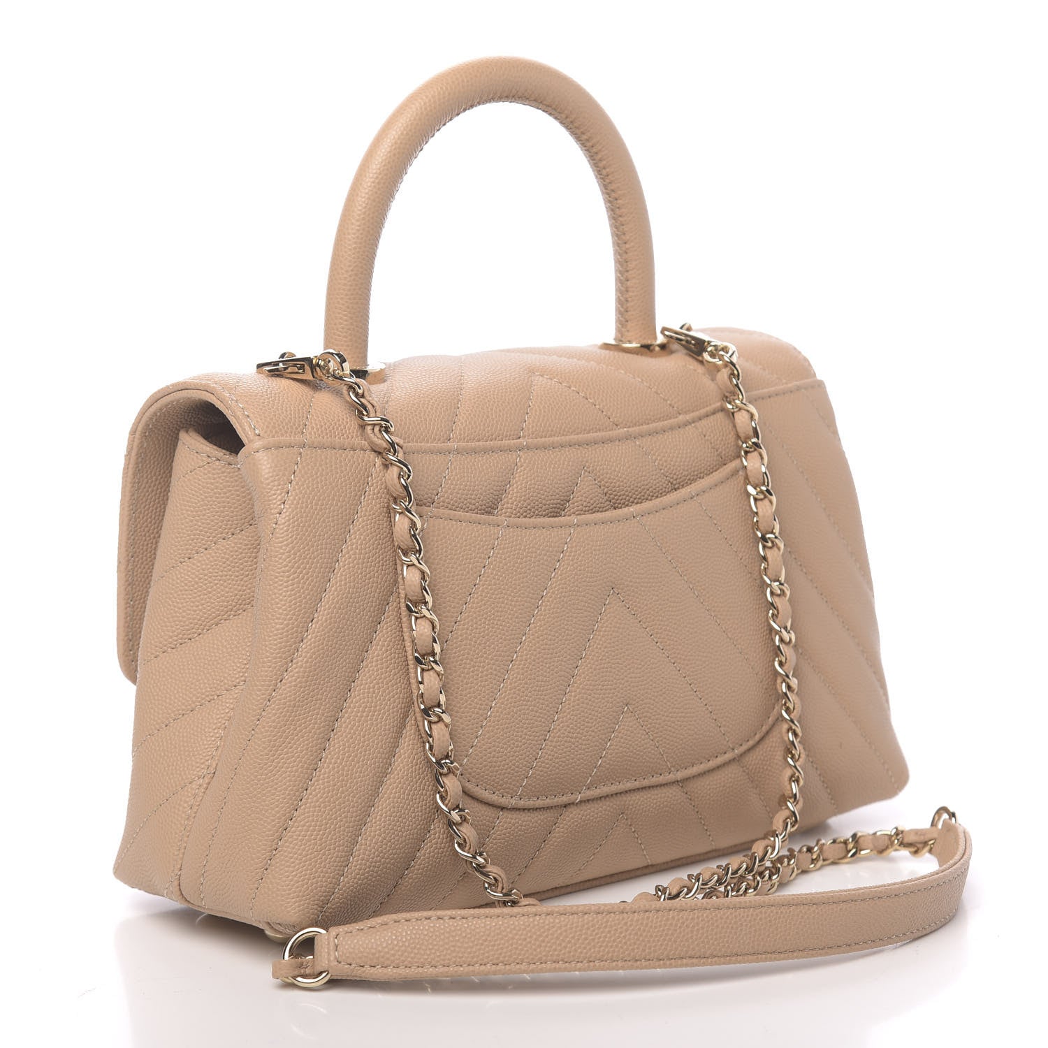 Chanel Caviar Chevron Quilted Mini Coco Handle Flap Beige 3 of 10