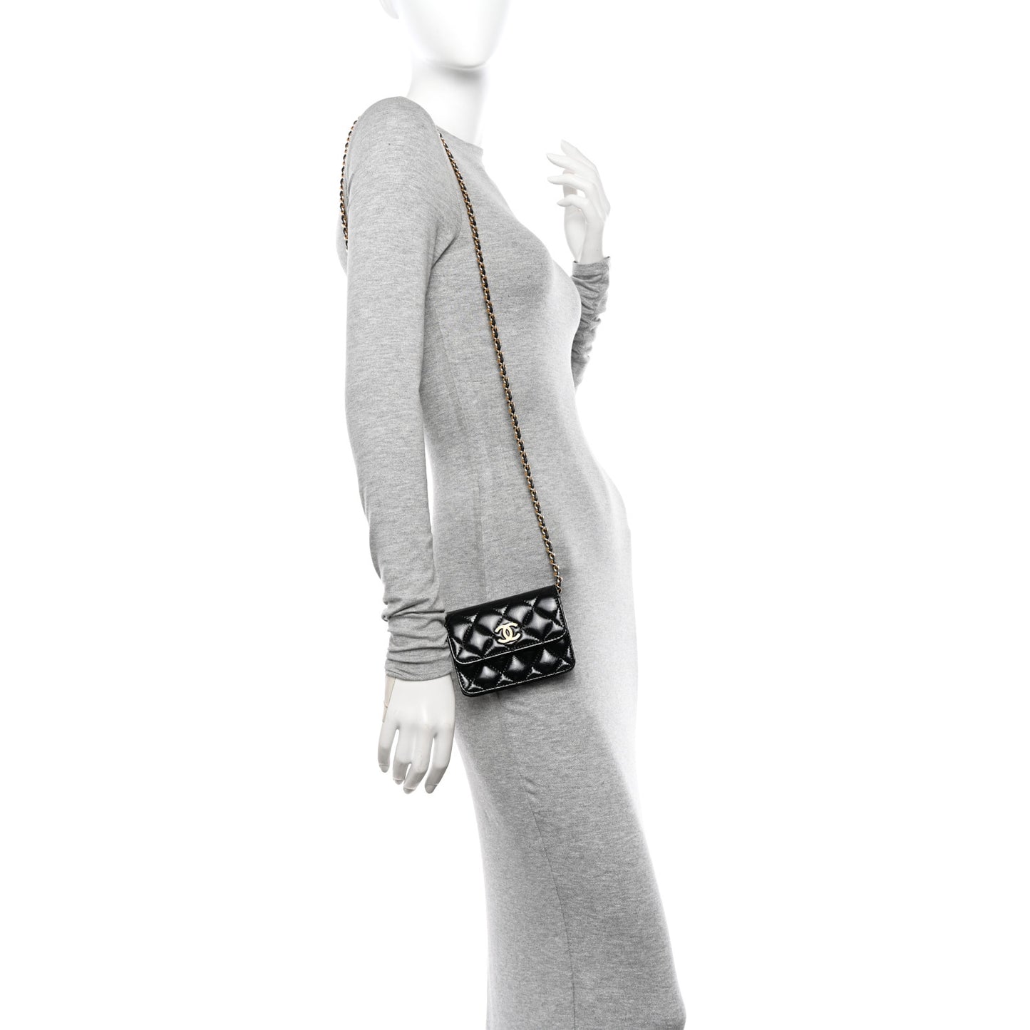 Shiny Lambskin Quilted Clutch With Chain Black