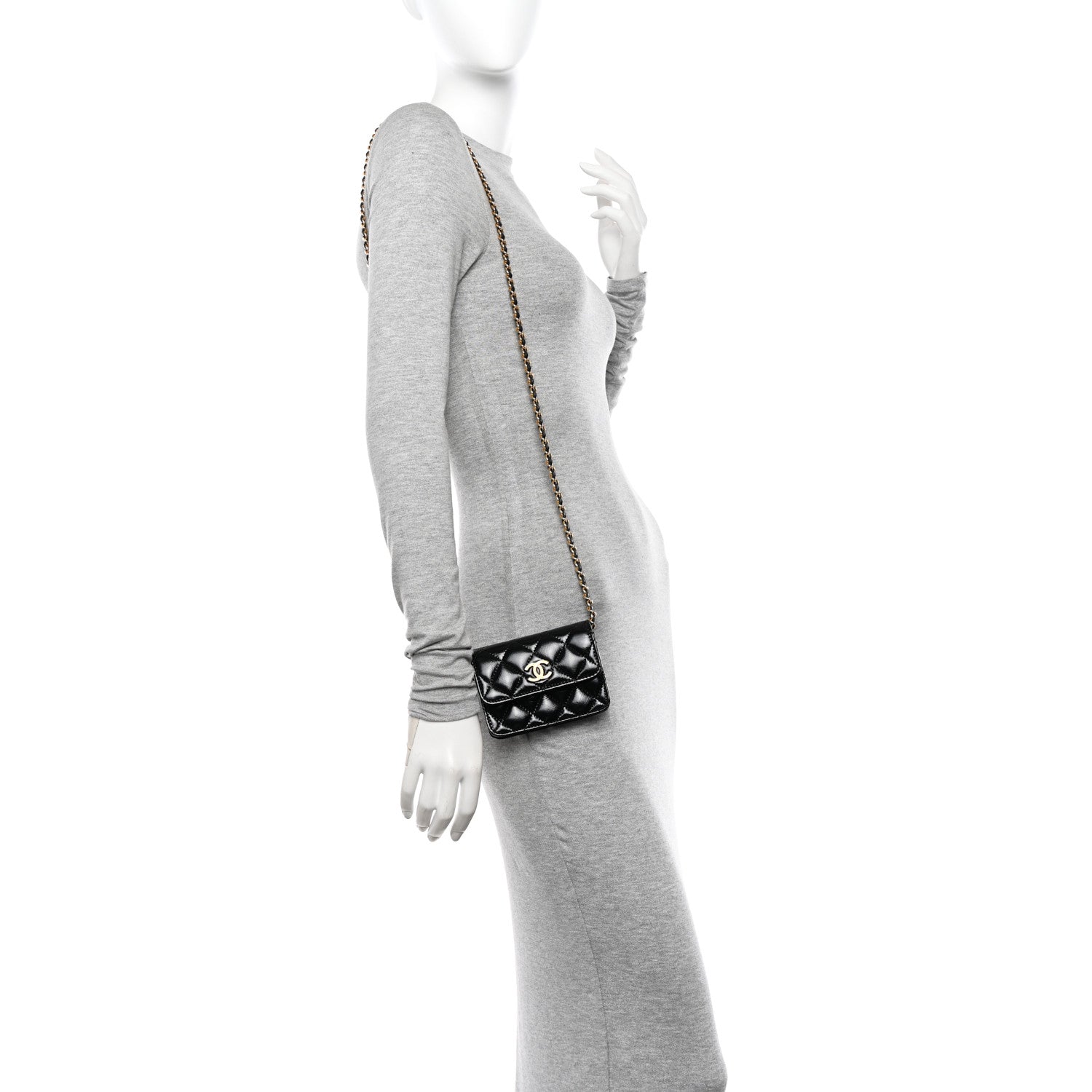 Chanel Shiny Lambskin Quilted Clutch With Chain Black 2 of 12