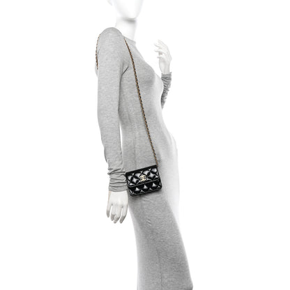 Chanel Shiny Lambskin Quilted Clutch With Chain Black 2 of 12