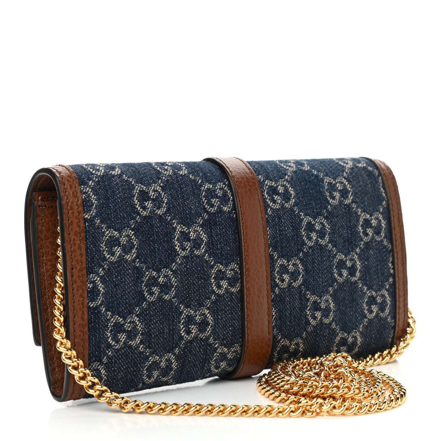Gucci New Denim GG Monogram Jackie 1961 Chain Wallet Blue Tea Cuir 3 of 10