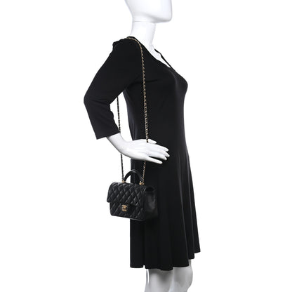 Chanel Lambskin Quilted Mini Top Handle Rectangular Flap Black 2 of 9