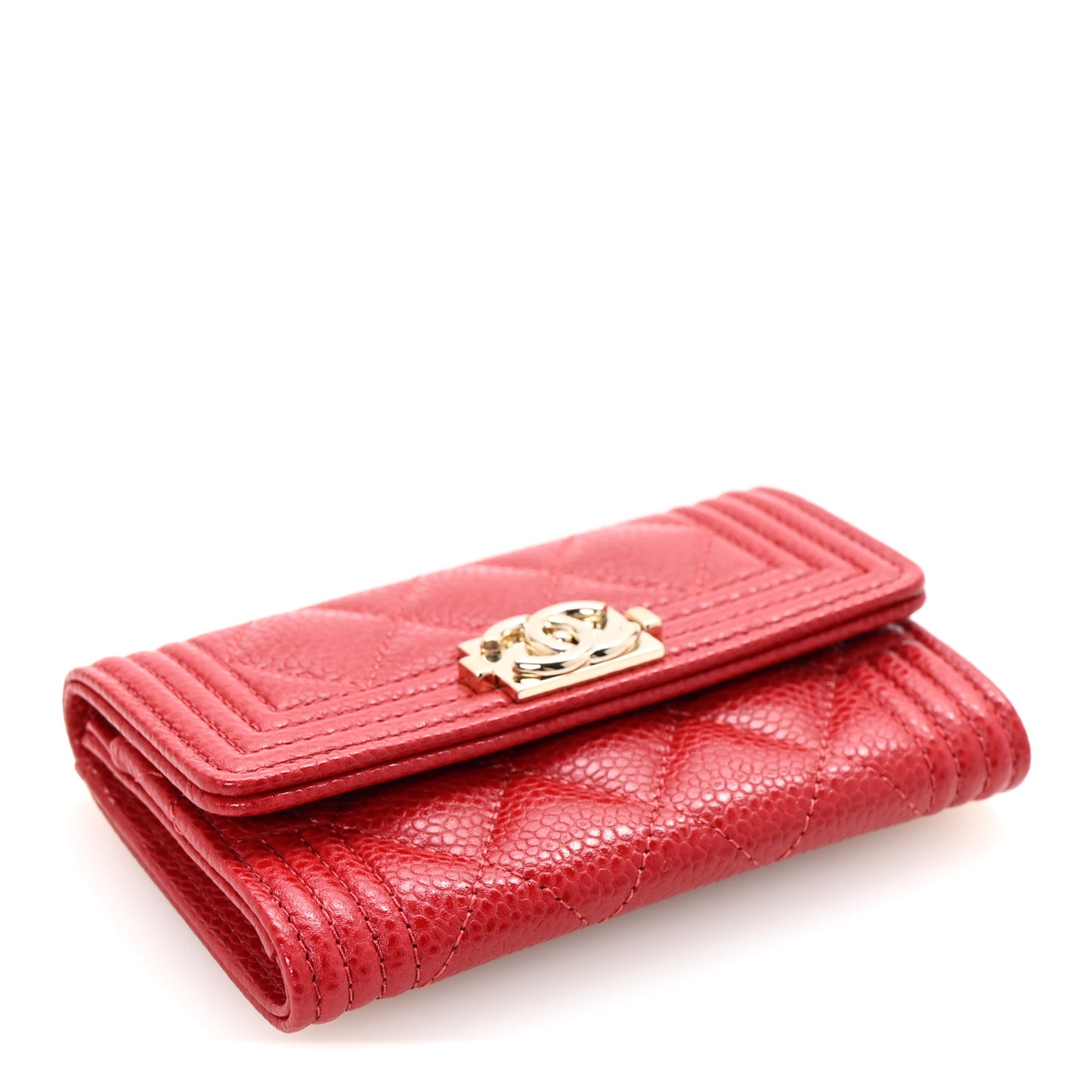 Caviar Quilted Boy Flap Card Holder Wallet Red