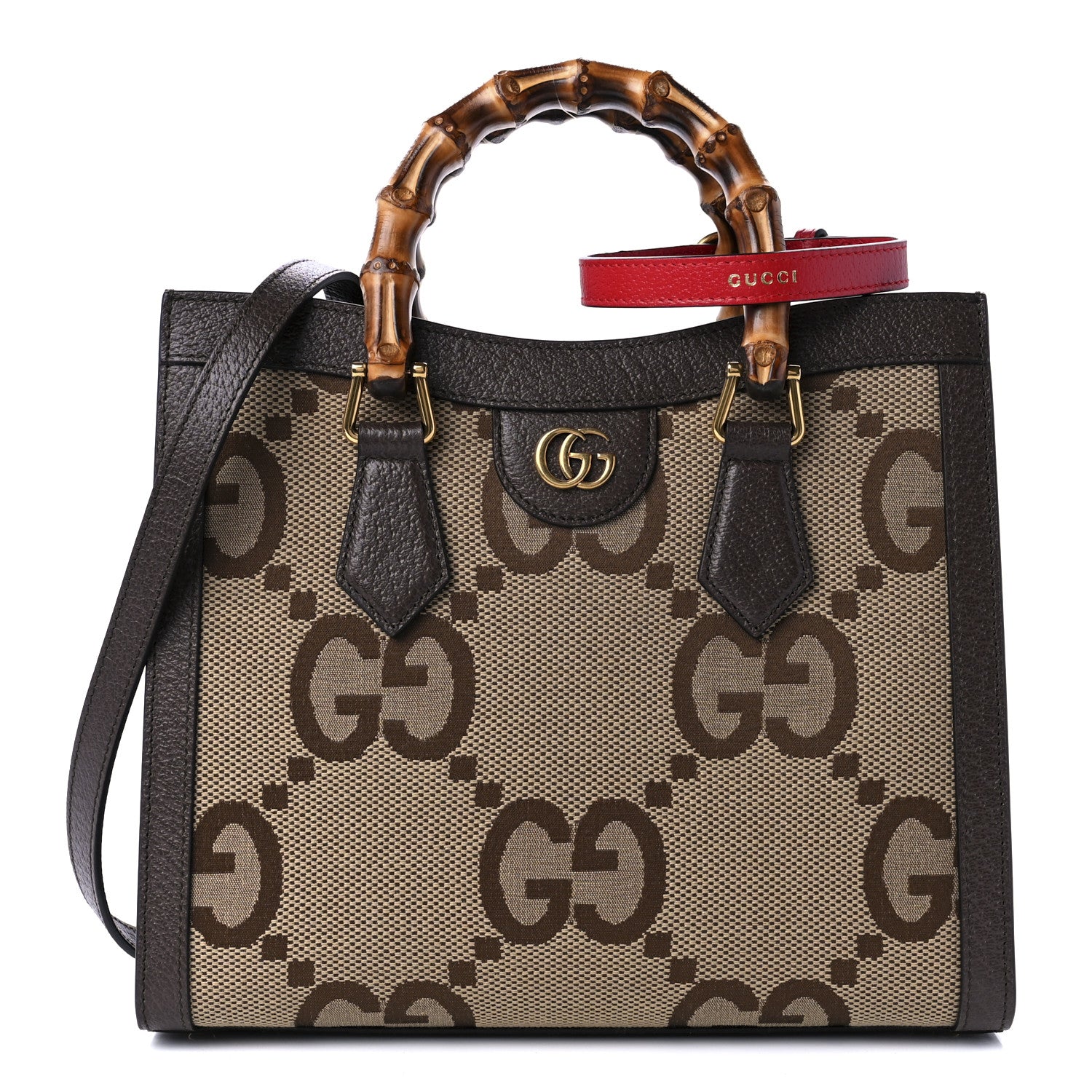 Gucci Monogram Jumbo GG Textured Dollar Calfskin Small Diana Tote Bag Camel Ebony New Acero Pomegranate Red 1 of 9