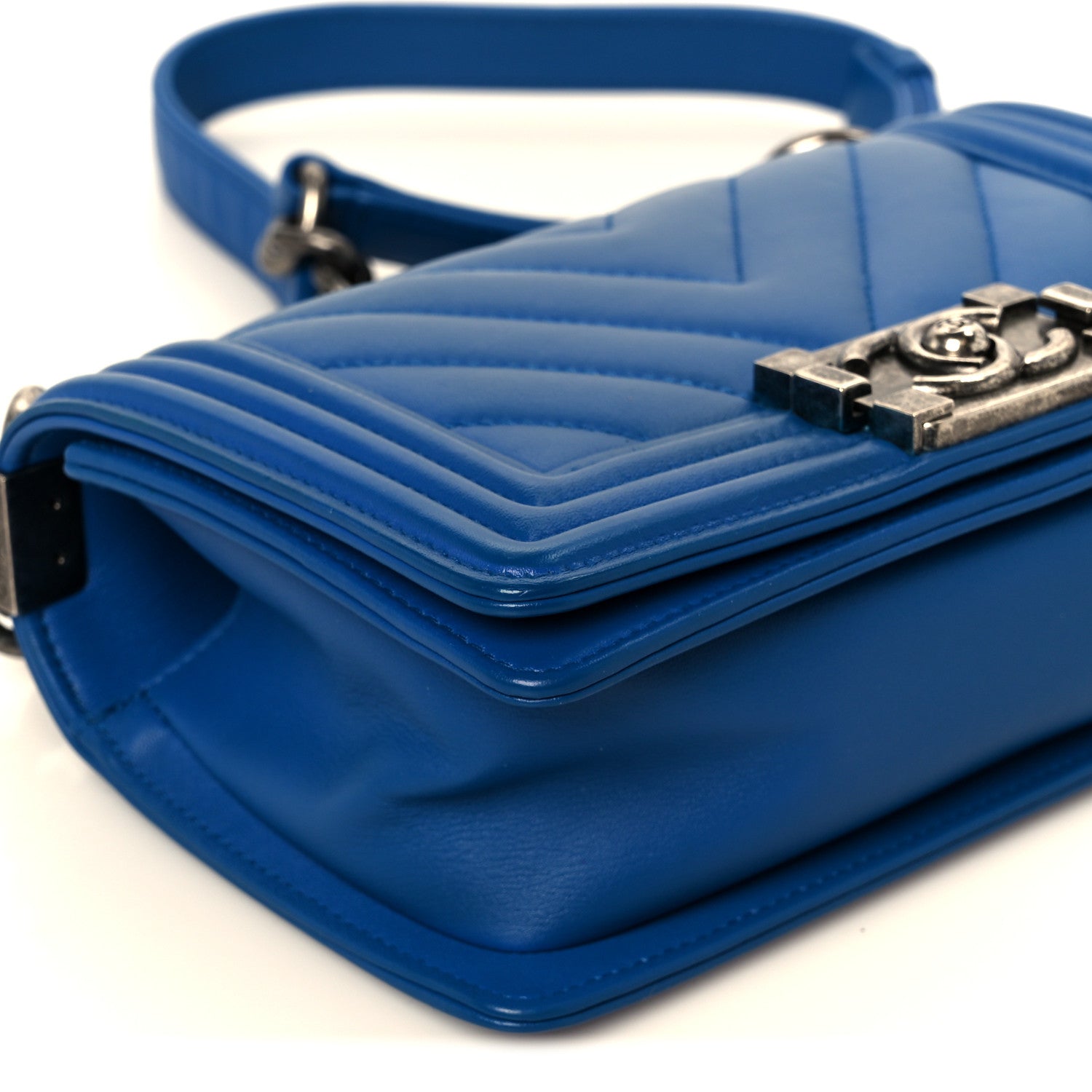 Chanel Lambskin Chevron Quilted Small Boy Flap Blue 9 of 10