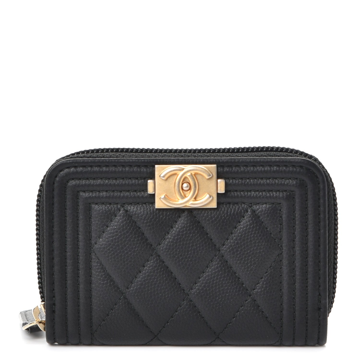 Chanel Caviar Quilted Boy Zip Around Coin Purse Wallet Black 1 of 8