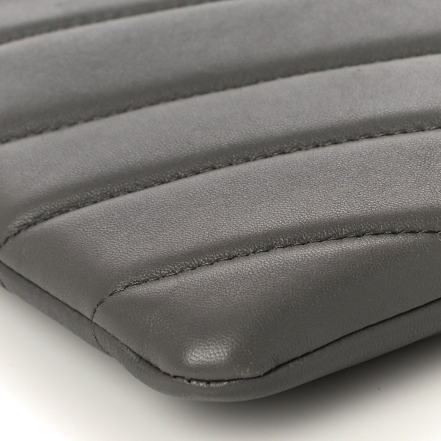 Calfskin Chevron Quilted CC Button Envelope Pouch Grey